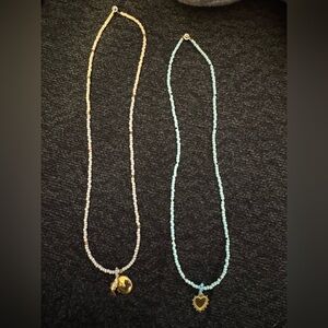 Delicate White and Light Blue Beaded Necklace Set - Unbranded